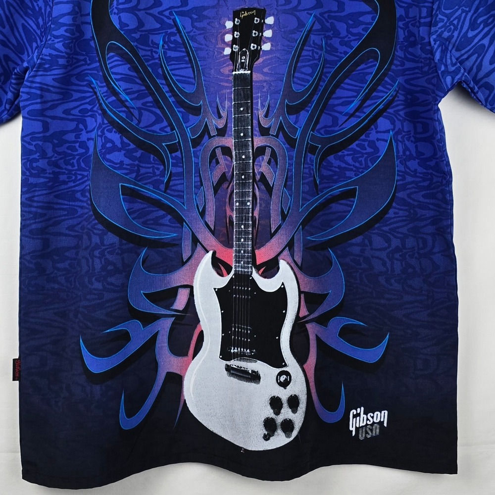 Gibson Tour Wear Dragonfly Shirt XL Blue White SG Guitar Tribal Flame Rock Mens - Picture 14 of 16